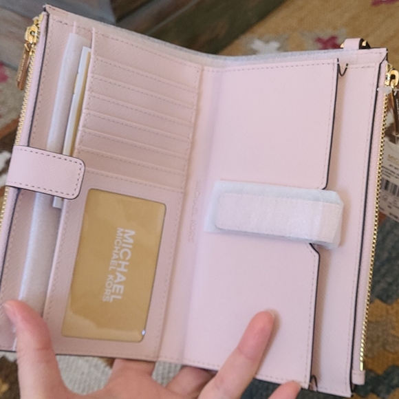 Michael Kors Jet Set Travel Double Zip Wallet Wristlet Powder Blush Pink - Picture 4 of 6